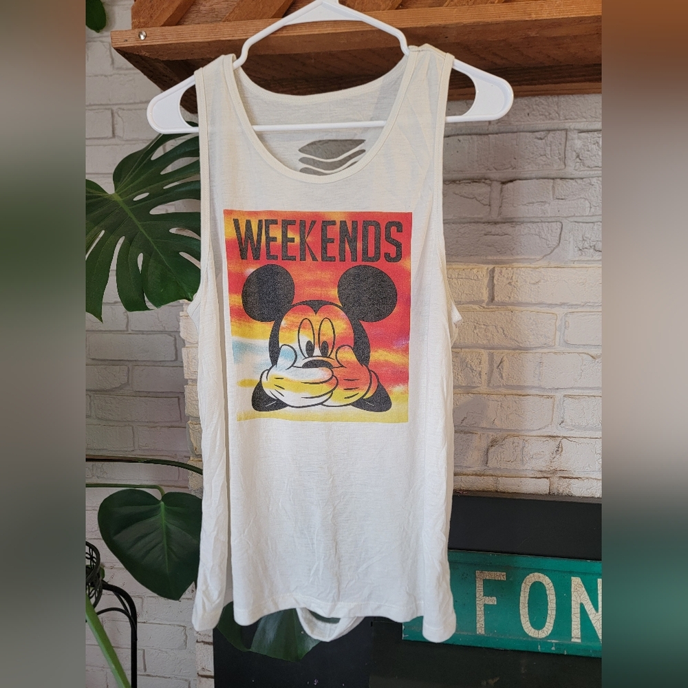 Disney Mickey Mouse Speak None Weekend Distressed Tank Size L